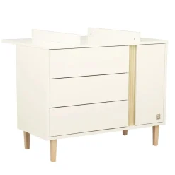 Sauthon Commode 3 tiroirs 1 porte Paloma Blanc Neige/Chêne Strié Sépia/Hêtre Vernis