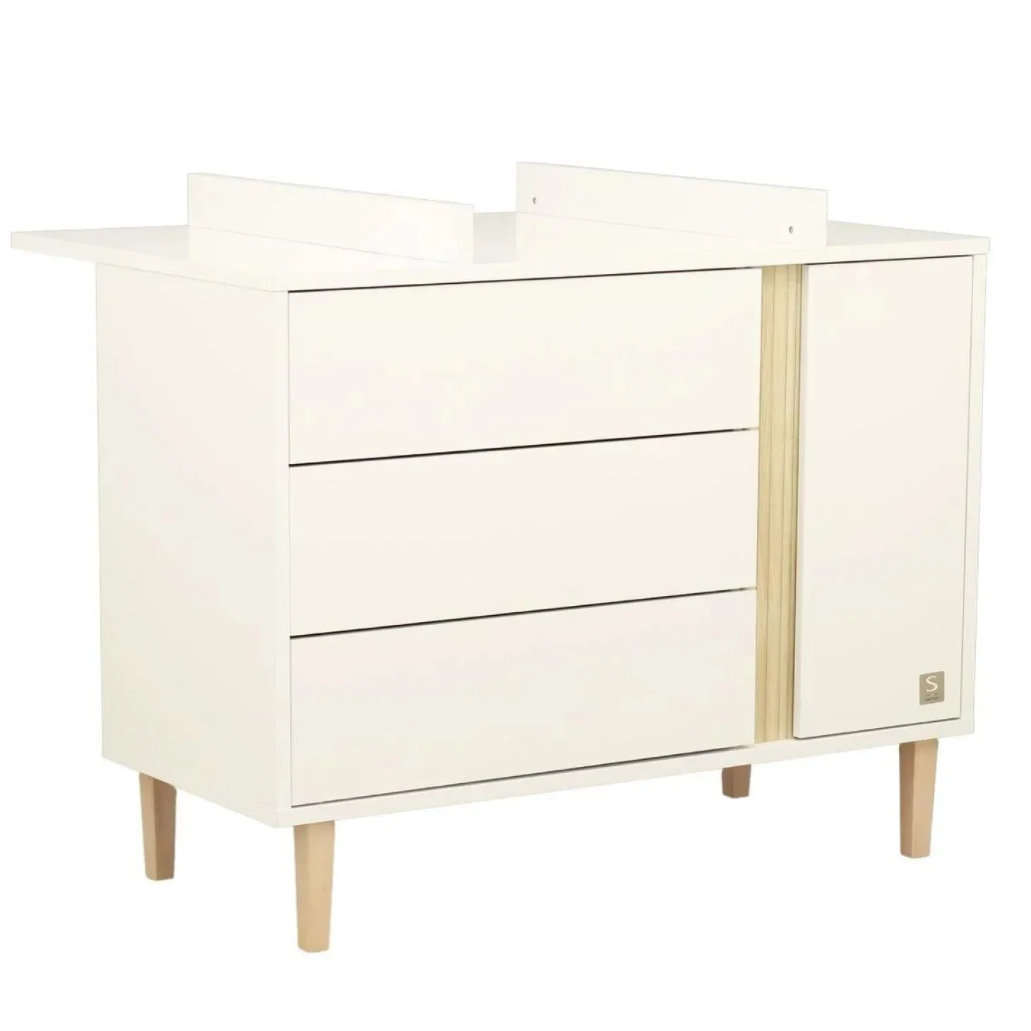 Sauthon Commode 3 tiroirs 1 porte Paloma Blanc Neige/Chêne Strié Sépia/Hêtre Vernis