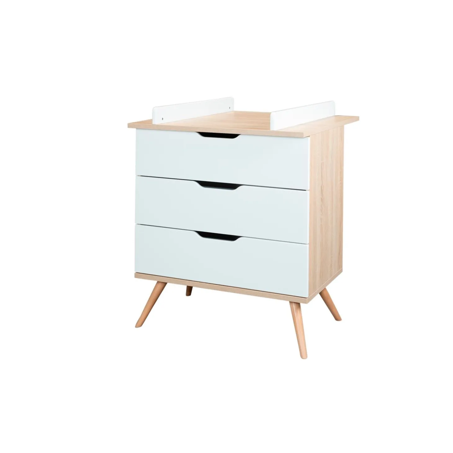Sauthon Commode 3 Tiroirs Sixties Bois Chêne doré / Blanc / Hêtre vernis naturel