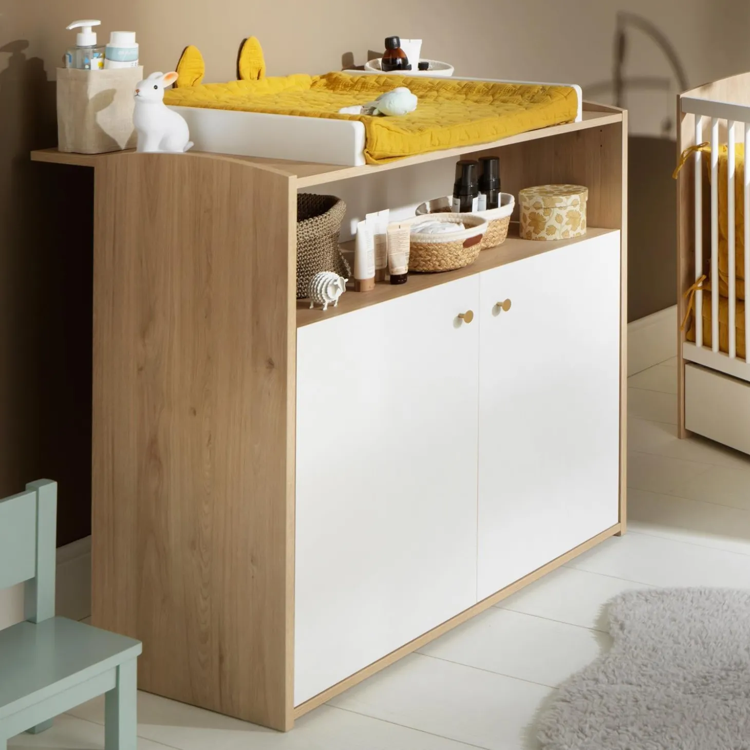 Sauthon Dispositif à Langer Pour Commode Dessus Integral Maxi Alice Chêne Suave / Blanc