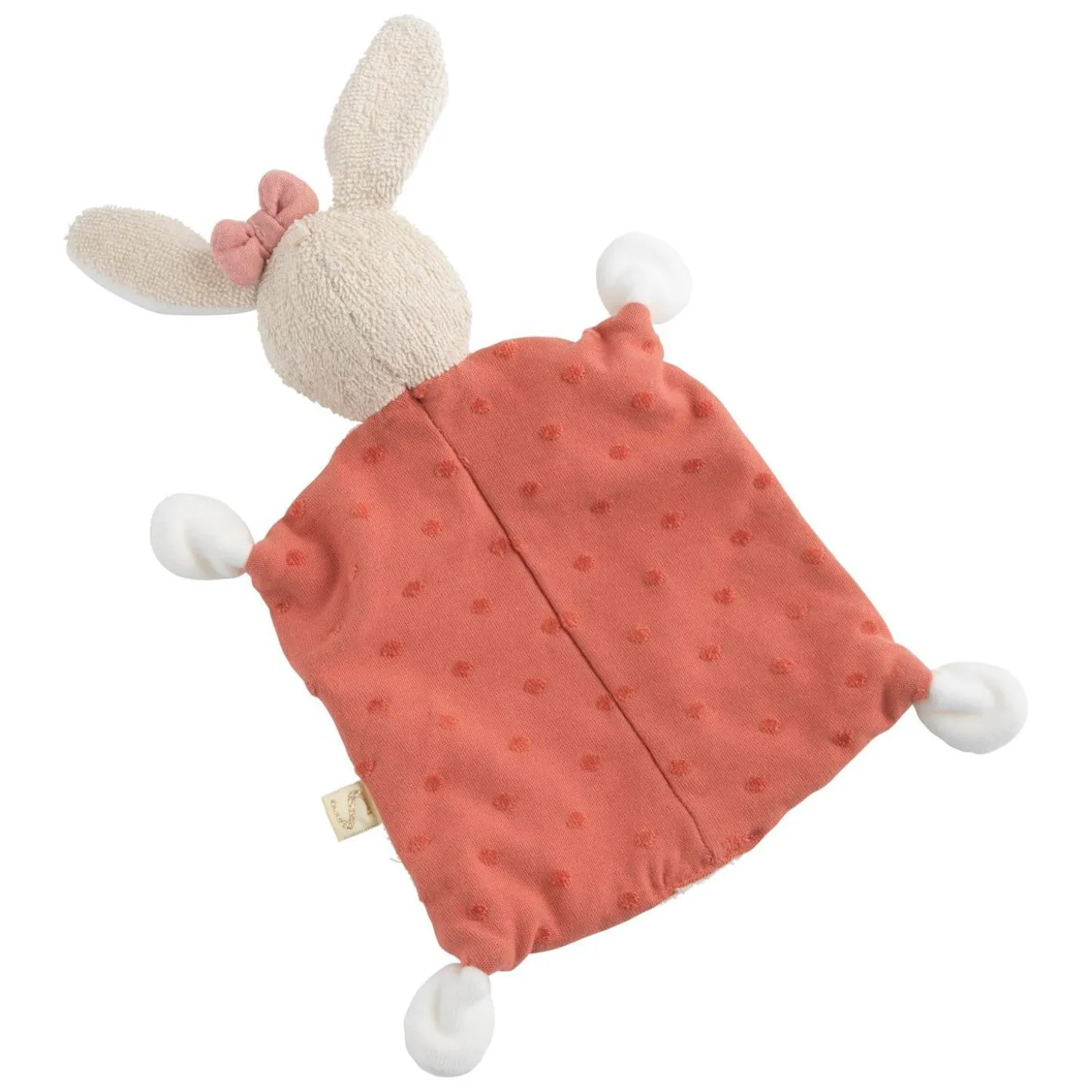 Sauthon Doudou Mouchoir Petit Coeur Beige Chiné/Rose Poudré