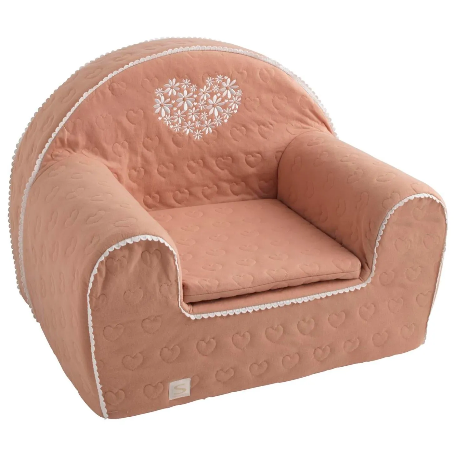 Sauthon Fauteuil Club Petit Coeur Rose Poudré/Beige Chiné