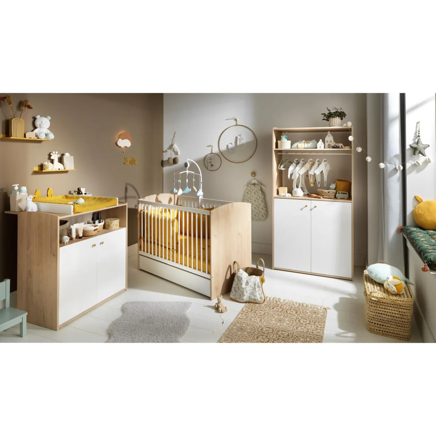 Sauthon Lit Alice Chêne Suave / Blanc 60x120 cm