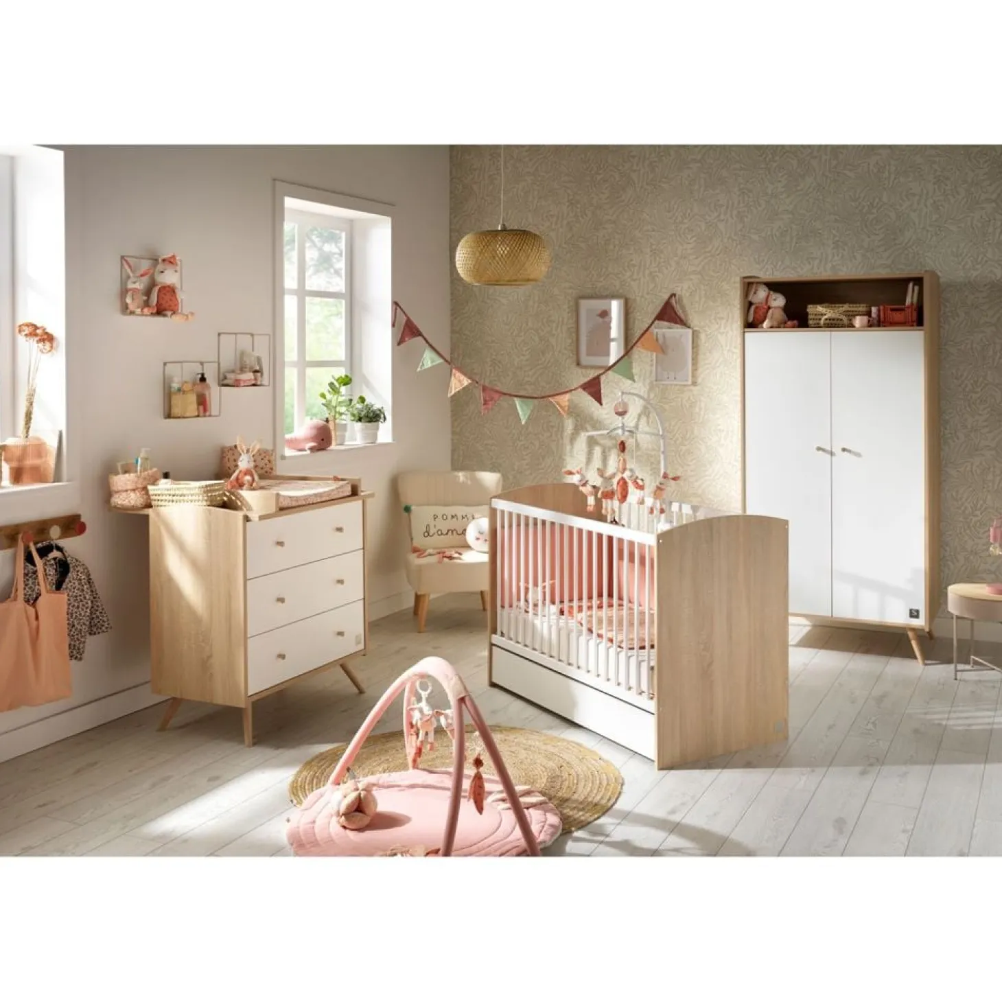 Sauthon Lit bébé Access Chêne Doré - Blanc 60x120 cm