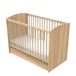 Sauthon Lit bébé Azur Chêne Doré - Hêtre Vernis Naturel 60x120 cm