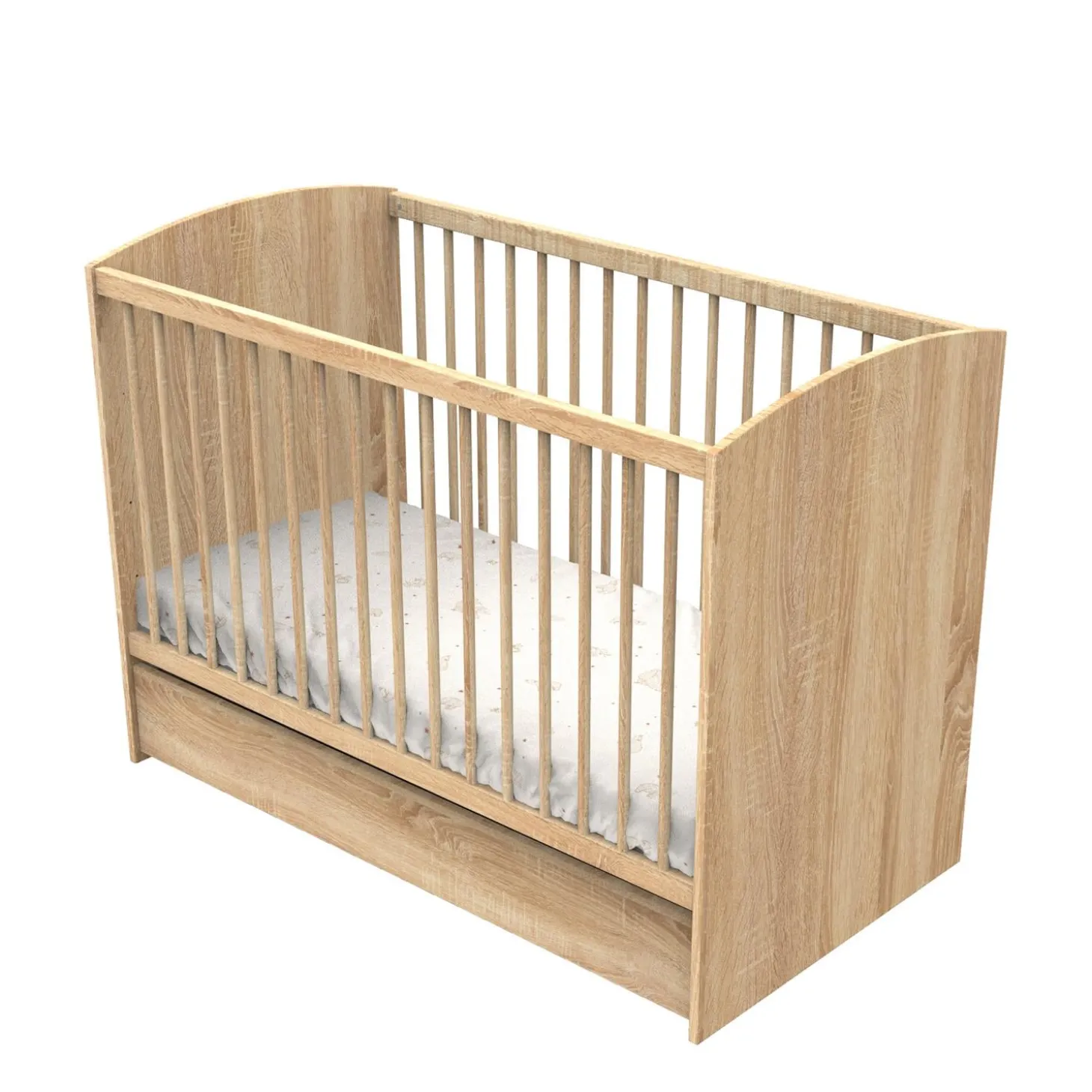Sauthon Lit bébé Azur Chêne Doré - Hêtre Vernis Naturel 60x120 cm
