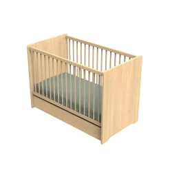 Sauthon Lit bébé cannelle Chêne Miel - Hêtre Vernis Naturel 60x120 cm