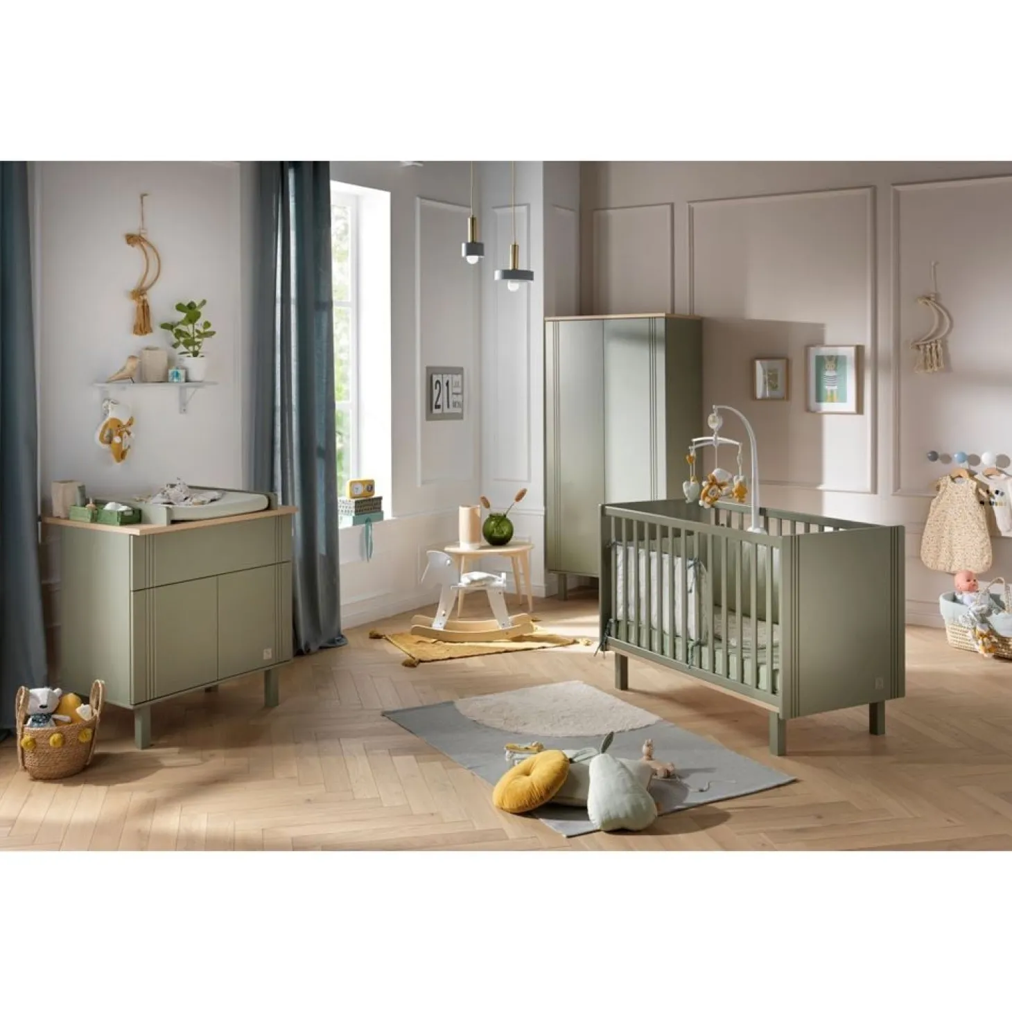 Sauthon Lit bébé Eléonore Kaki - Chêne Doré 60x120 cm
