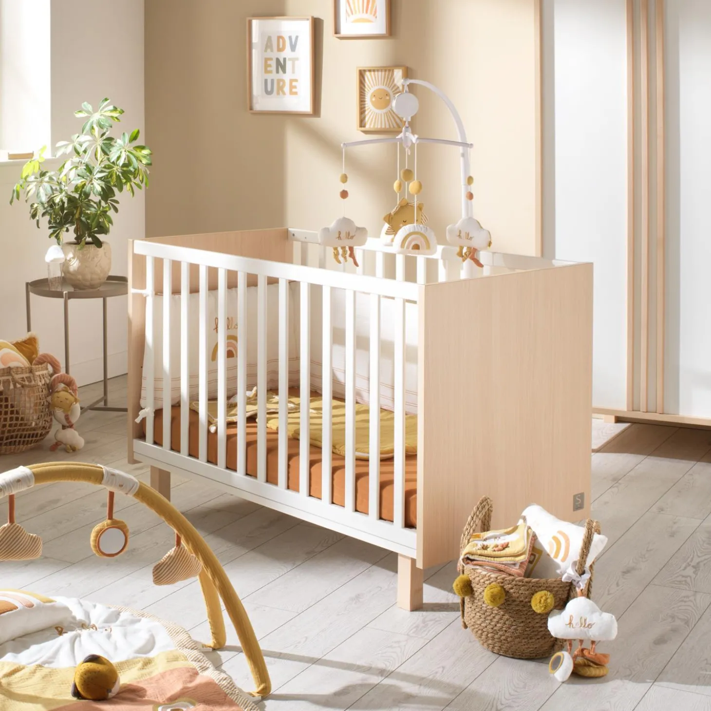 Sauthon Lit bébé Nature Chêne Velours - Blanc 60x120 cm