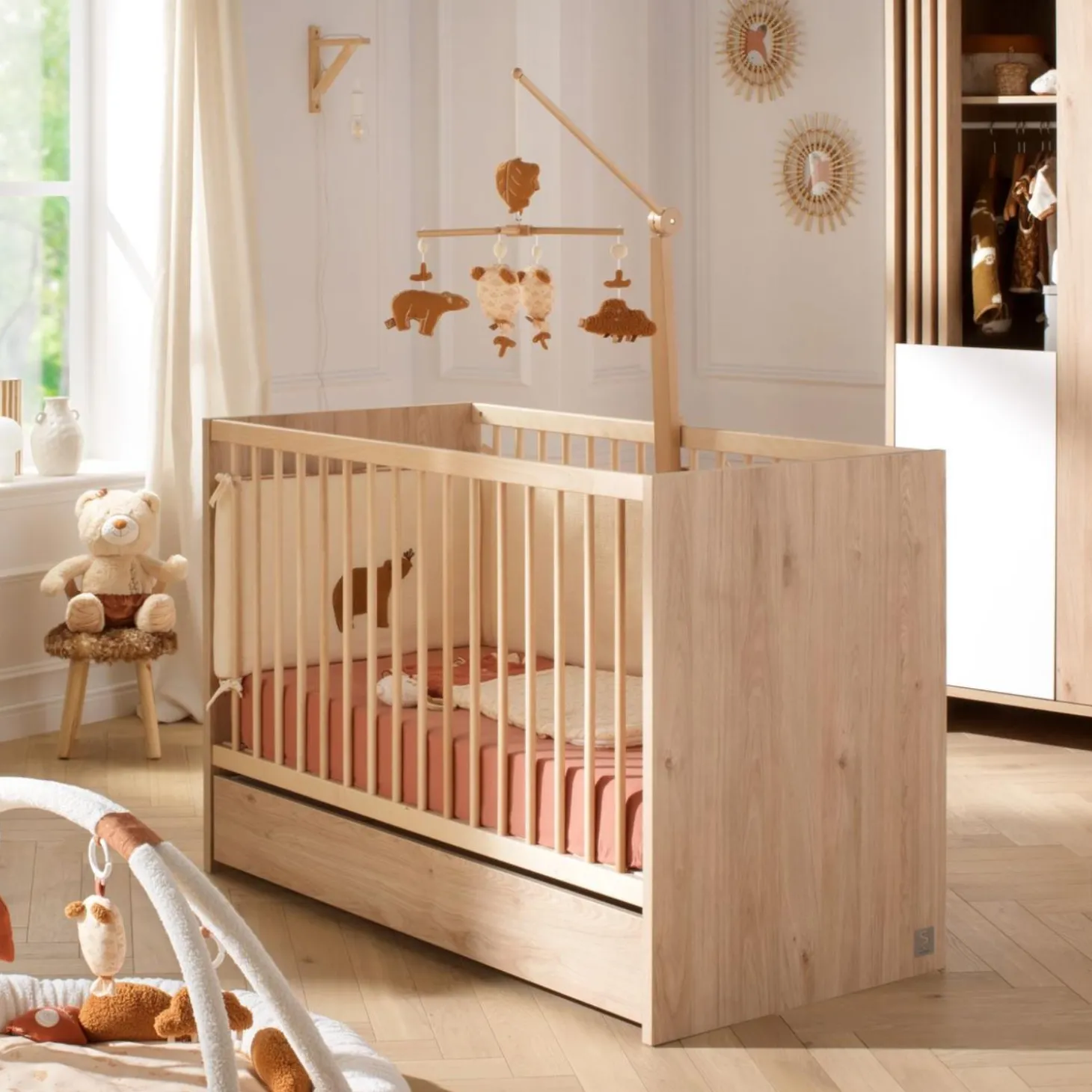Sauthon Lit bébé Tokyo Chêne Suave - Hêtre Vernis Naturel 60x120 cm