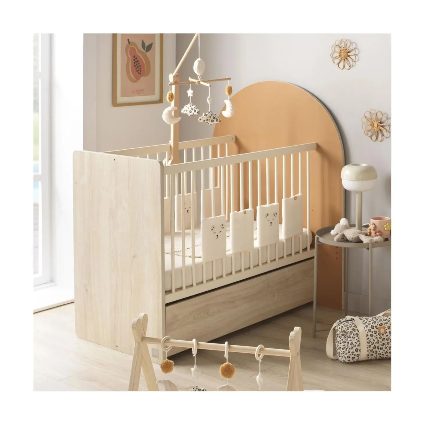 Sauthon Lit bébé Transformable Arche Chêne Sépia/Caramel Arche/Crème 60x120 cm / 90x190 cm