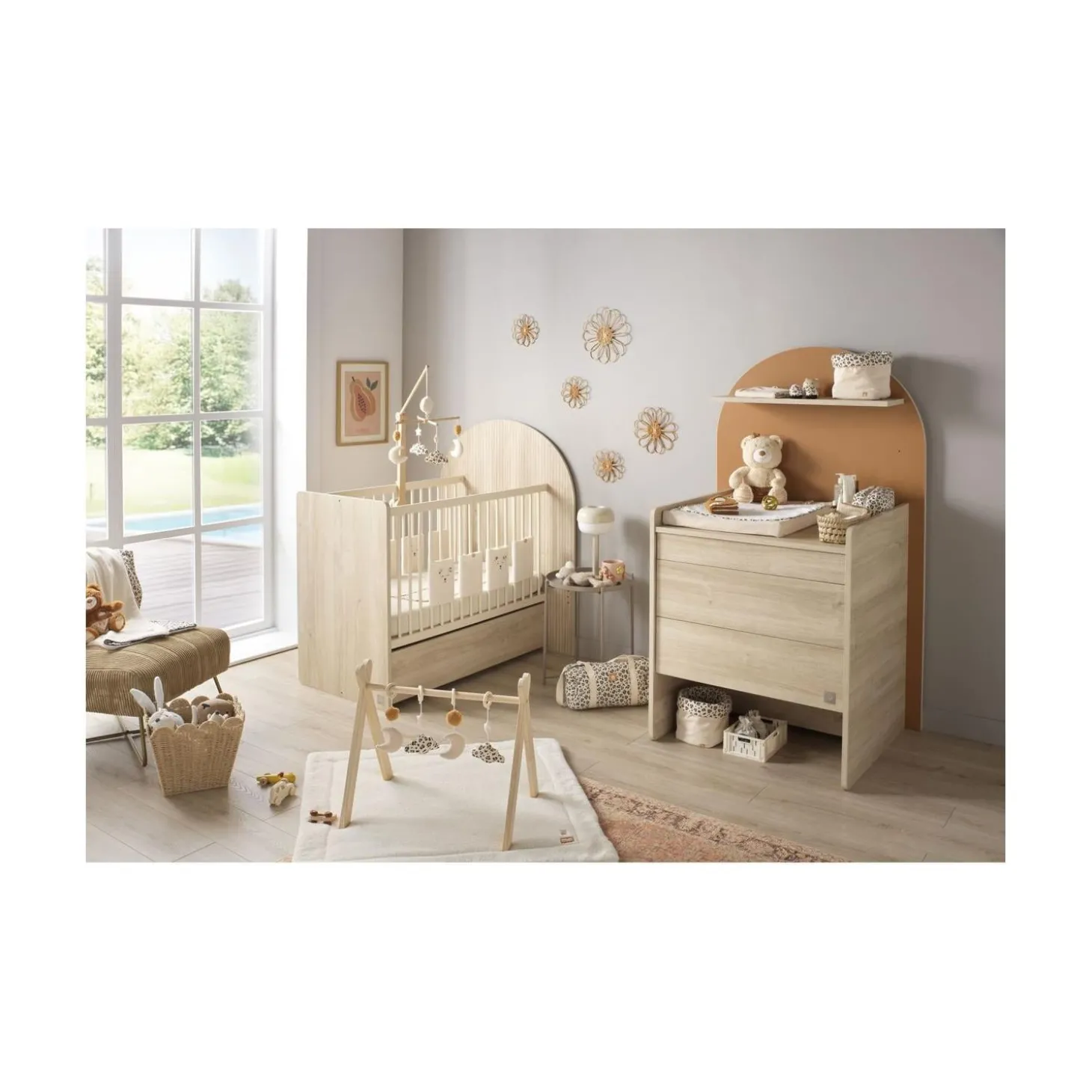 Sauthon Lit bébé Transformable Arche Chêne Sépia/Chêne Strié Sépia Arche/Crème 60x120 cm / 90x190 cm