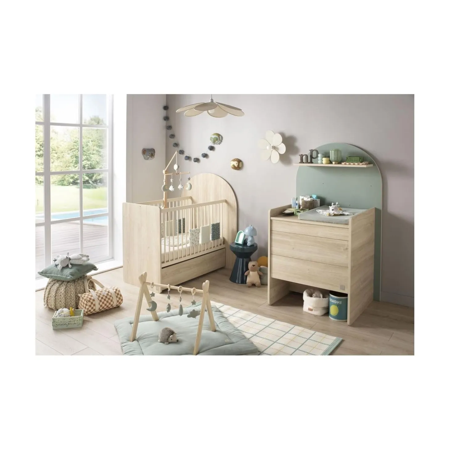 Sauthon Lit bébé Transformable Arche Chêne Sépia/Chêne Strié Sépia Arche/Crème 60x120 cm / 90x190 cm