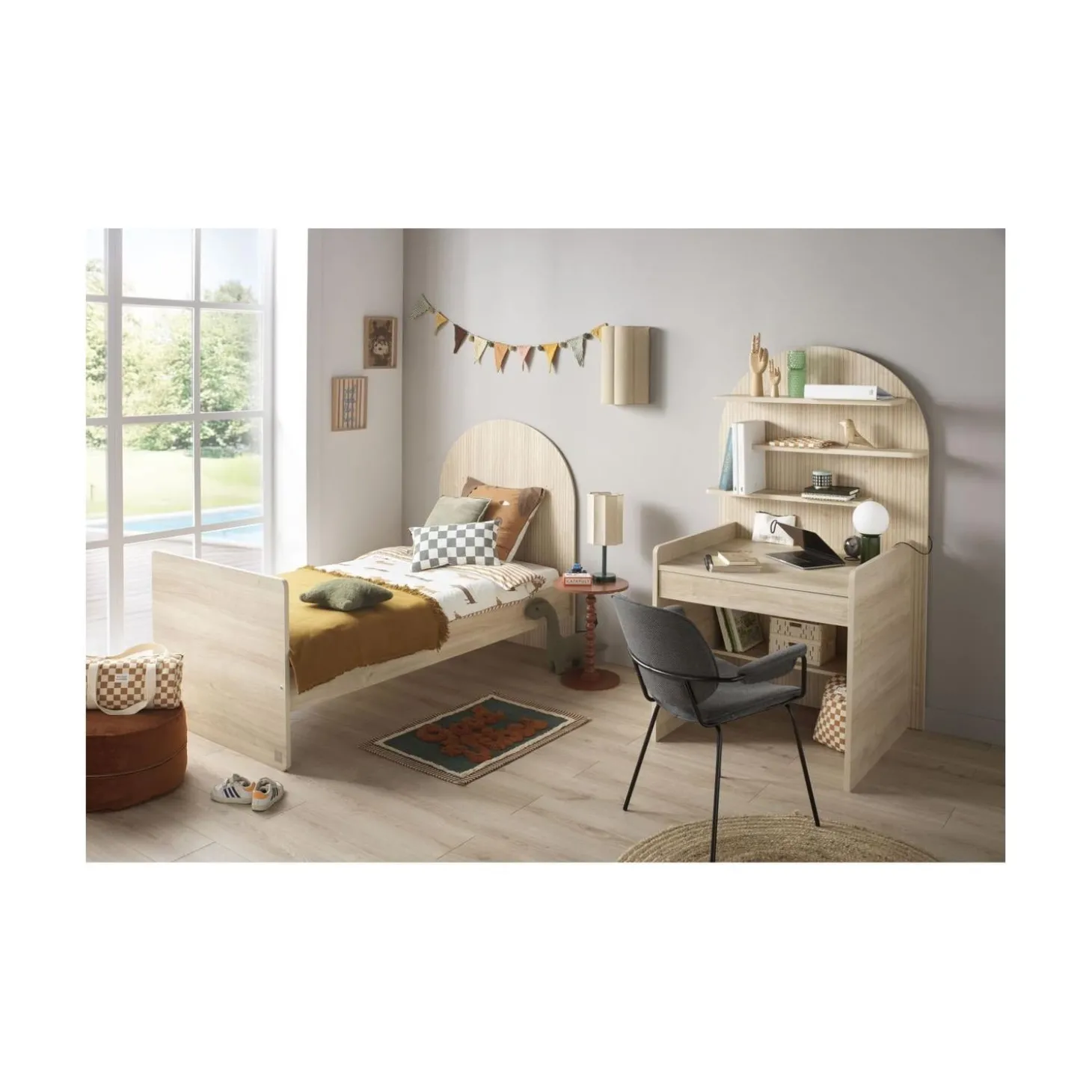 Sauthon Lit bébé Transformable Arche Chêne Sépia/Chêne Strié Sépia Arche/Crème 60x120 cm / 90x190 cm