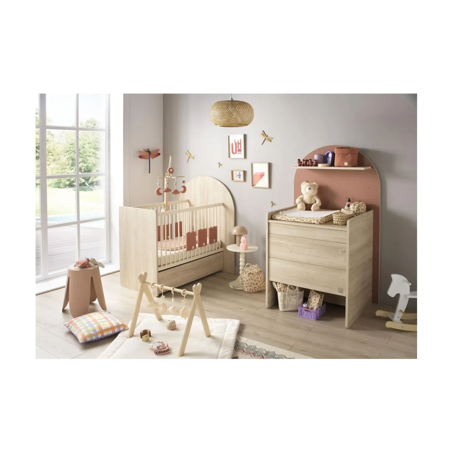 Sauthon Lit bébé Transformable Arche Chêne Sépia/Chêne Strié Sépia Arche/Crème 60x120 cm / 90x190 cm