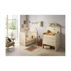 Sauthon Lit bébé Transformable Arche Chêne Sépia/Chêne Strié Sépia Arche/Crème 60x120 cm / 90x190 cm