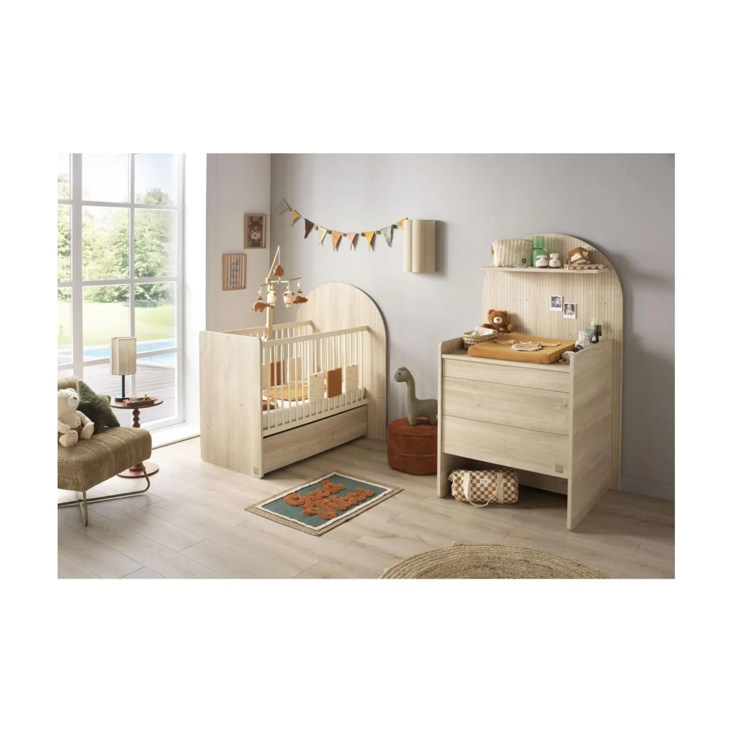 Sauthon Lit bébé Transformable Arche Chêne Sépia/Chêne Strié Sépia Arche/Crème 60x120 cm / 90x190 cm