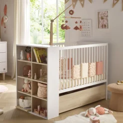 Sauthon Lit bébé transformable Paloma Blanc Neige/Chêne Strié Sépia/Chêne Sépia 60x120 cm