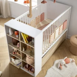 Sauthon Lit bébé transformable Paloma Blanc Neige/Chêne Strié Sépia/Chêne Sépia 60x120 cm
