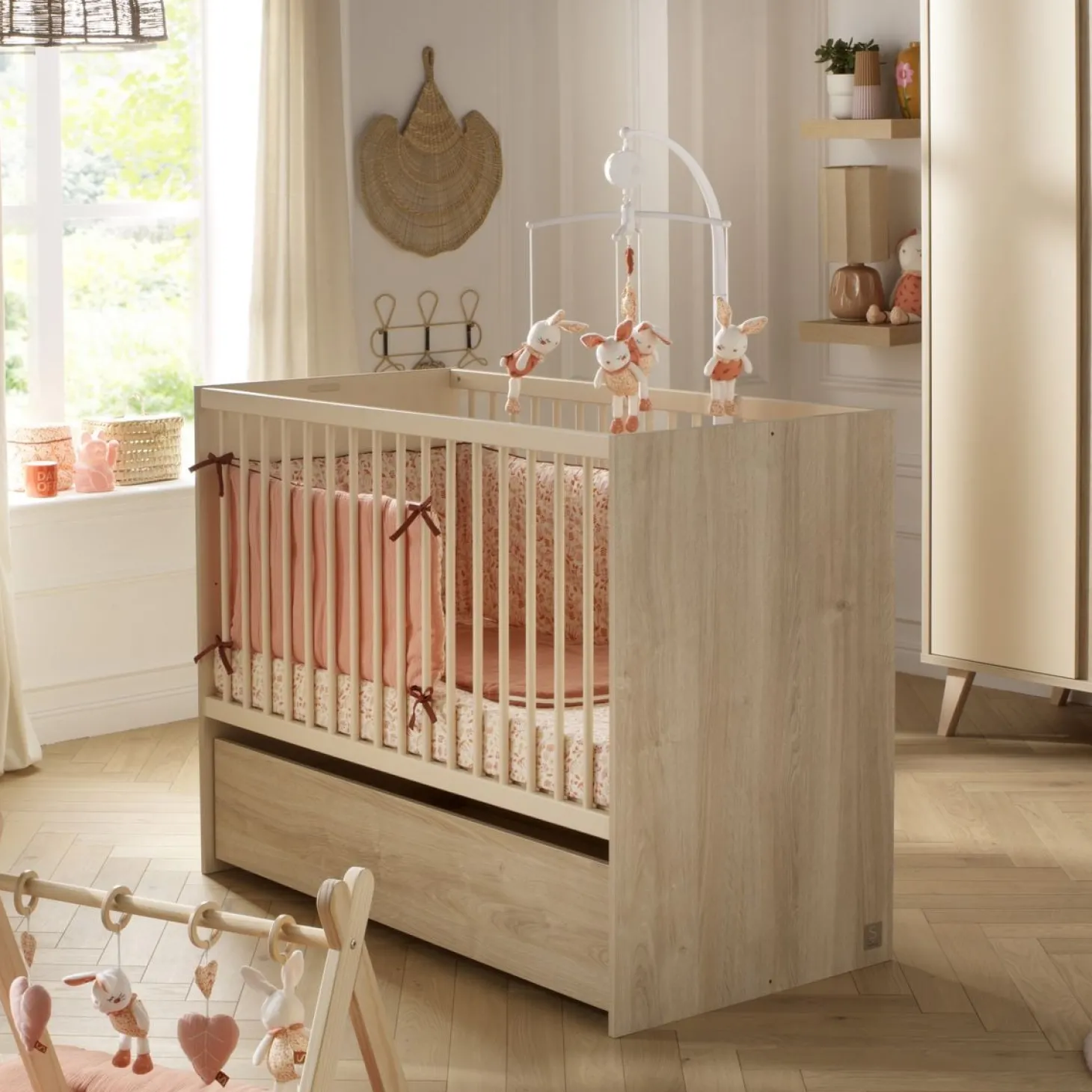 Sauthon Lit bébé transformable Melinée Crème/Chêne Sépia 60x120 cm