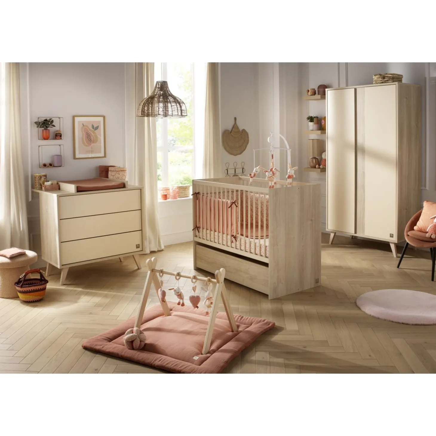 Sauthon Lit bébé transformable Melinée Crème/Chêne Sépia 60x120 cm