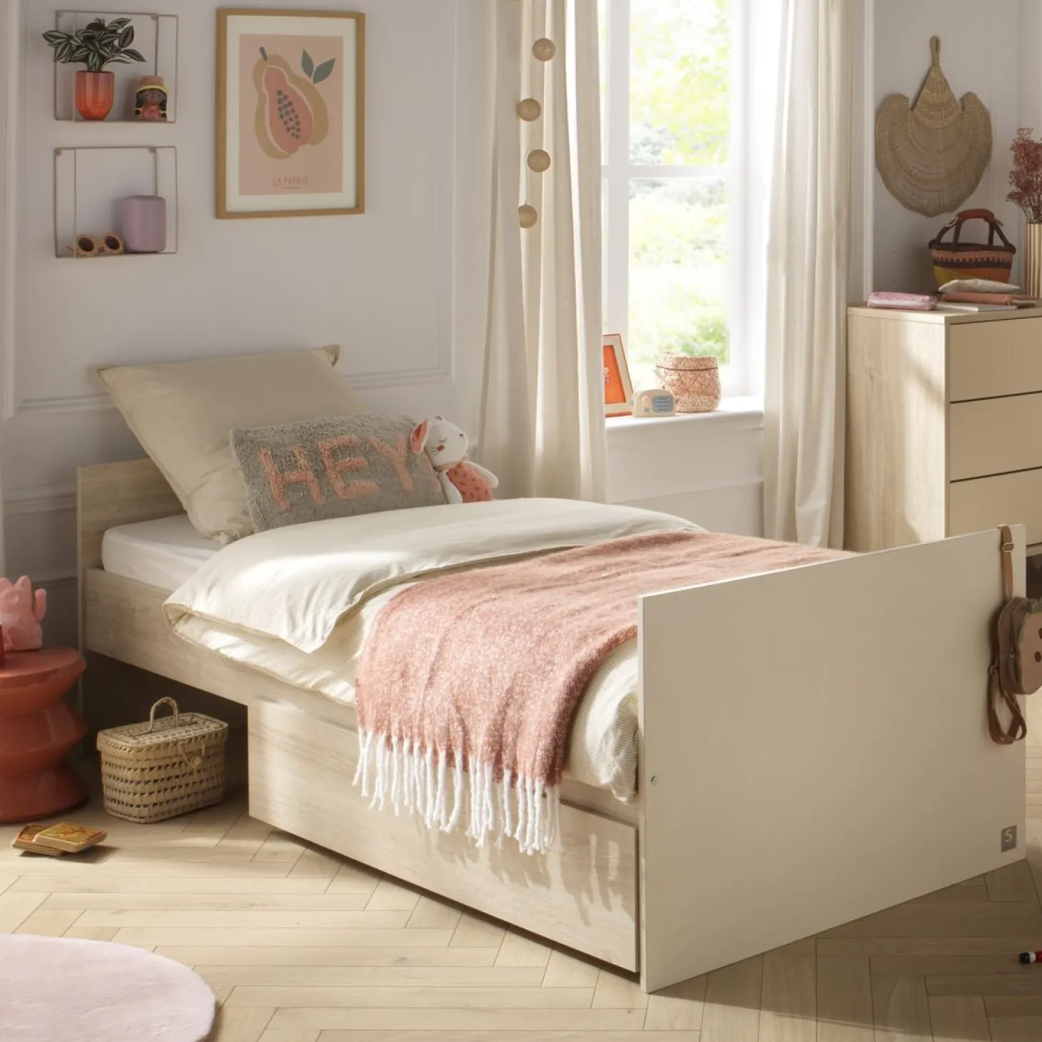 Sauthon Lit bébé transformable Melinée Crème/Chêne Sépia 60x120 cm