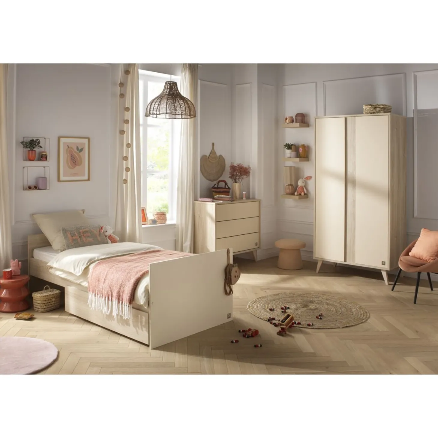Sauthon Lit bébé transformable Melinée Crème/Chêne Sépia 60x120 cm