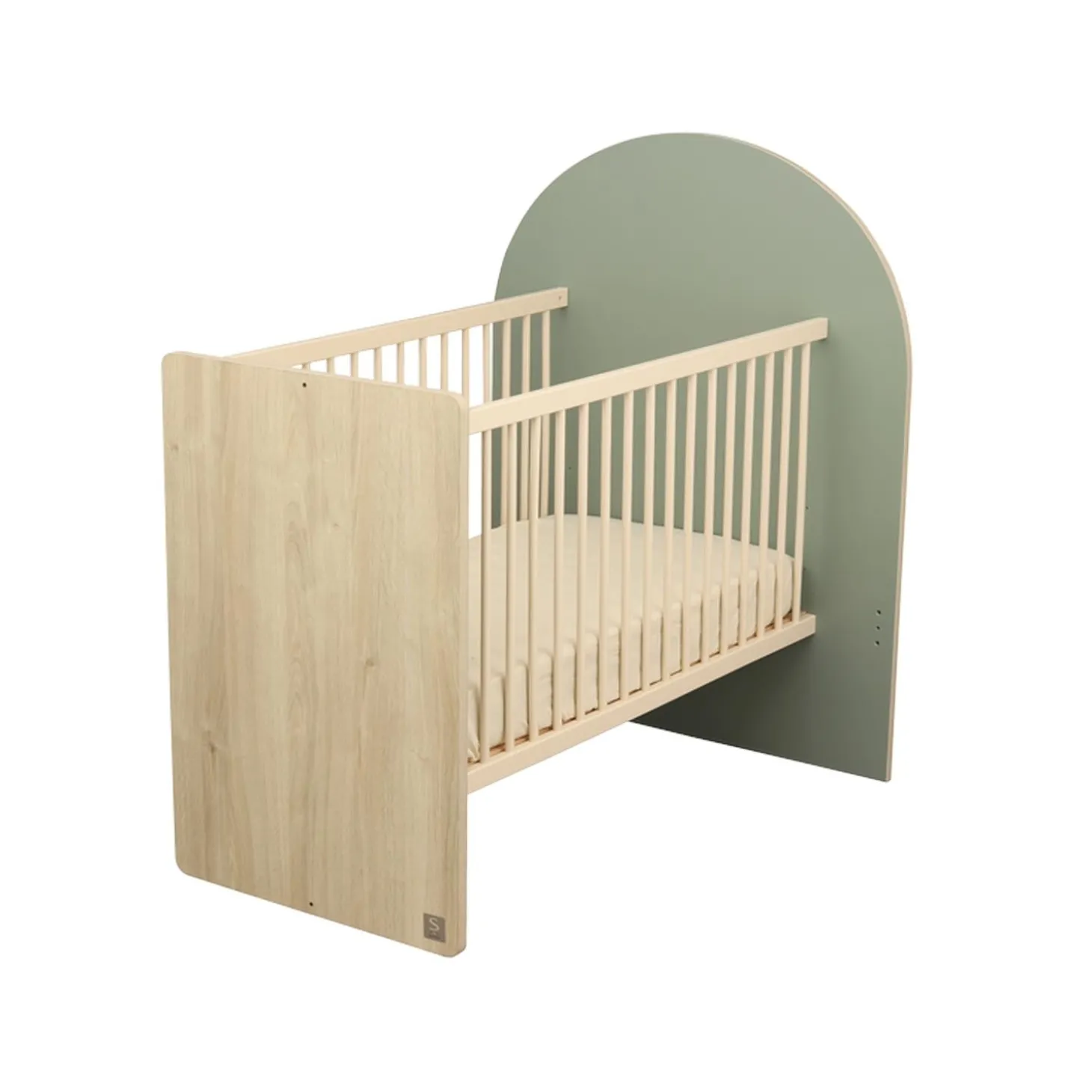 Sauthon Lit bébé Transformable Arche Chêne Sépia/Sauge Arche/Crème 60x120 cm / 90x190 cm