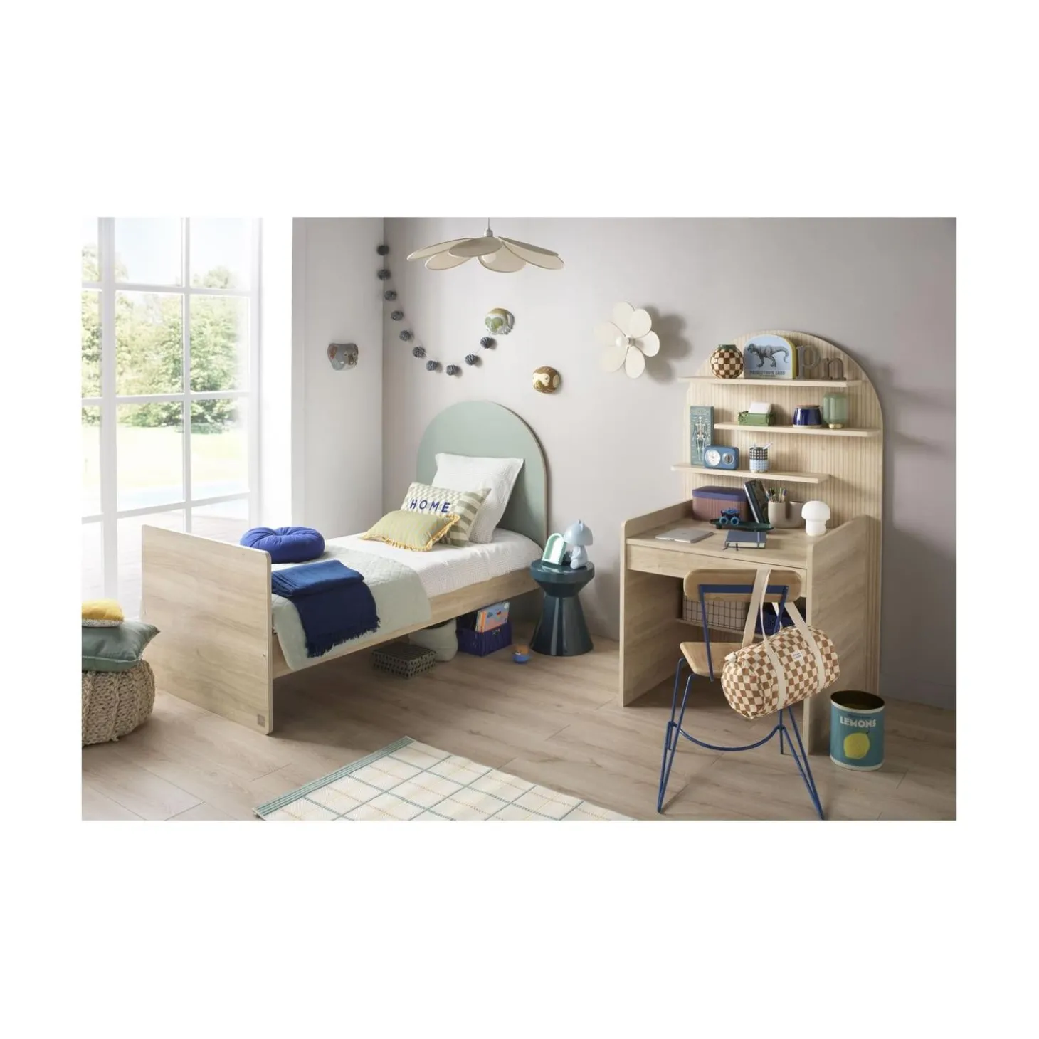 Sauthon Lit bébé Transformable Arche Chêne Sépia/Sauge Arche/Crème 60x120 cm / 90x190 cm