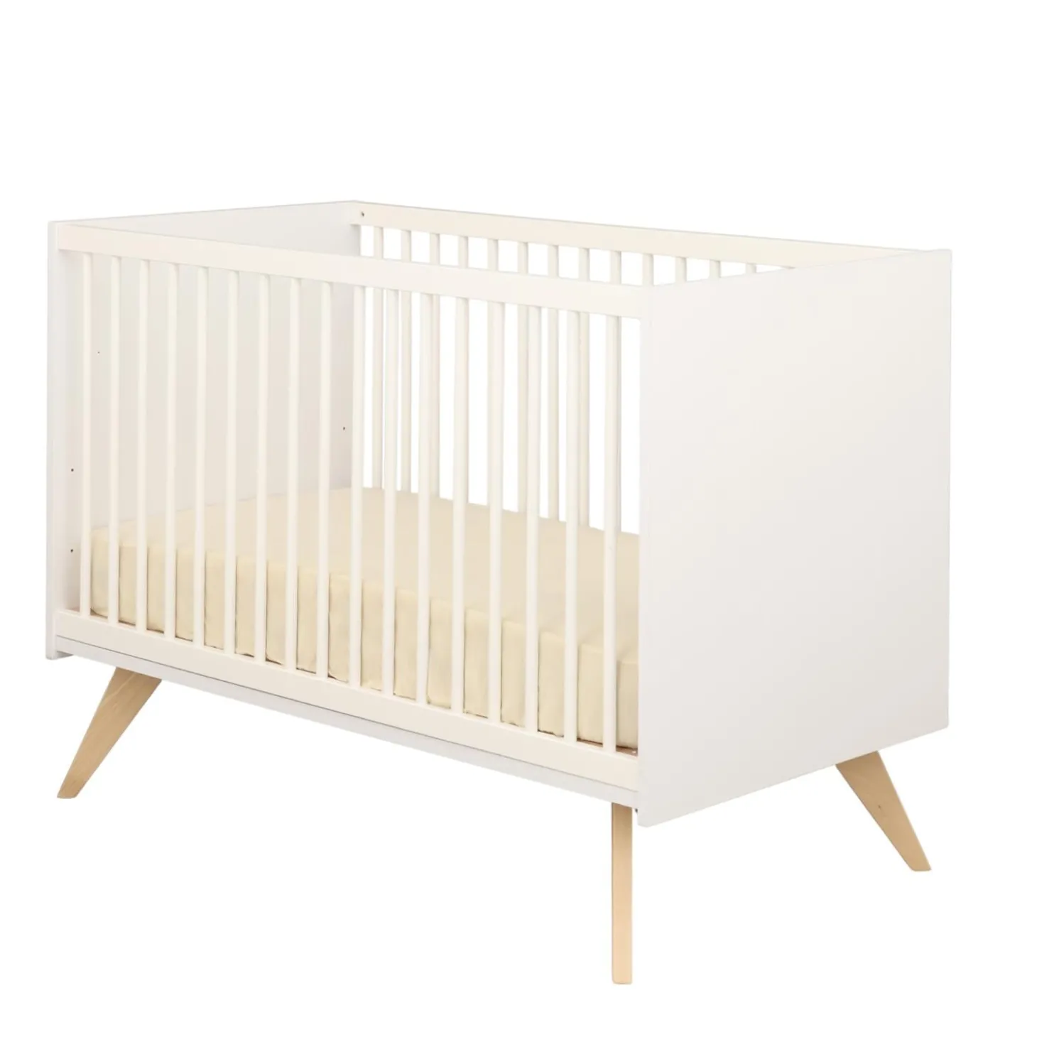 Sauthon Lit Bebe Nacrea Blanc / Hêtre vernis naturel 60x120 cm