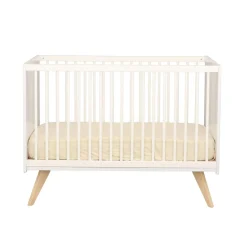 Sauthon Lit Bebe Nacrea Blanc / Hêtre vernis naturel 60x120 cm