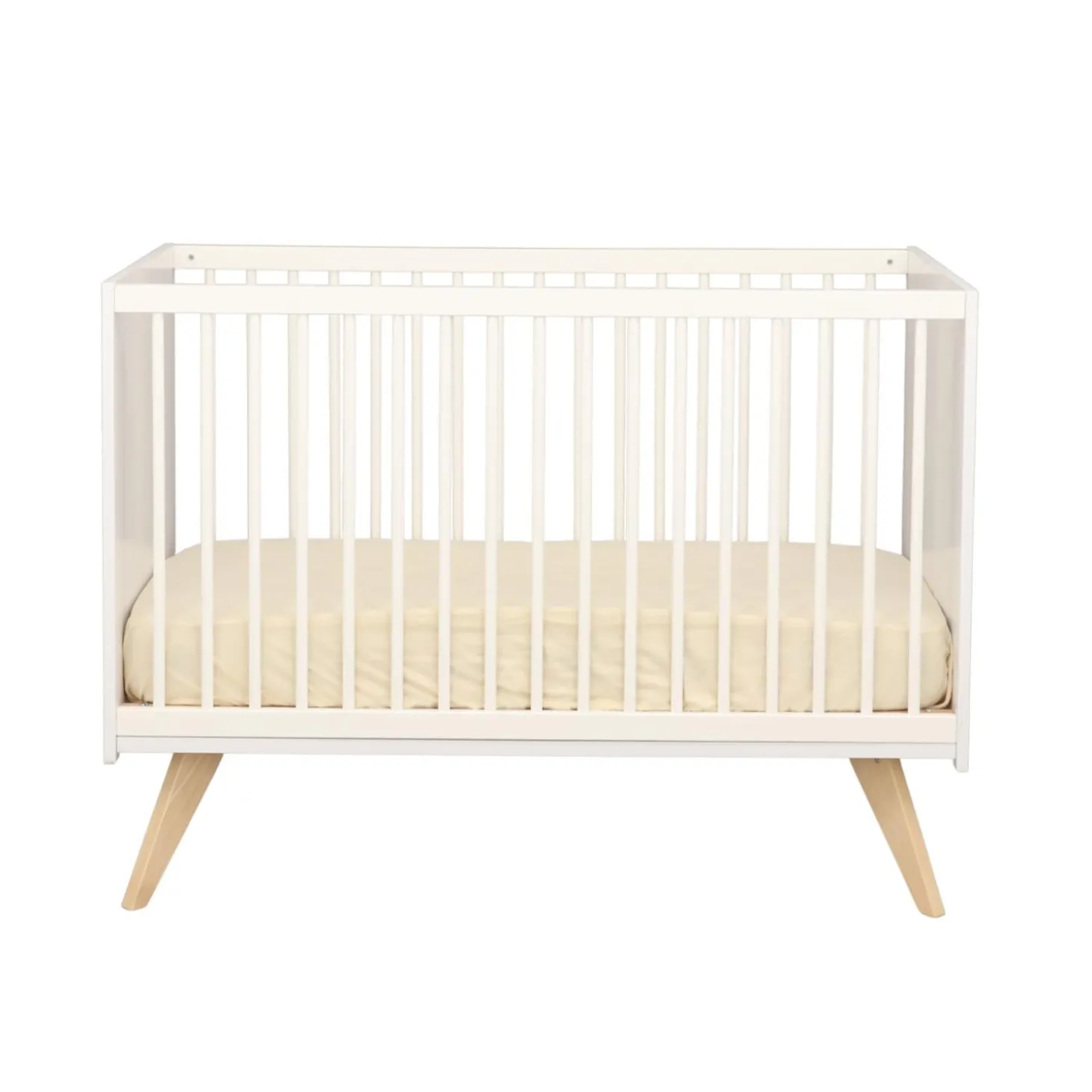 Sauthon Lit Bebe Nacrea Blanc / Hêtre vernis naturel 60x120 cm