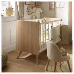 Sauthon                    Lit Bebe Sixties Blanc Bois    Chêne doré / Blanc            60x120 cm