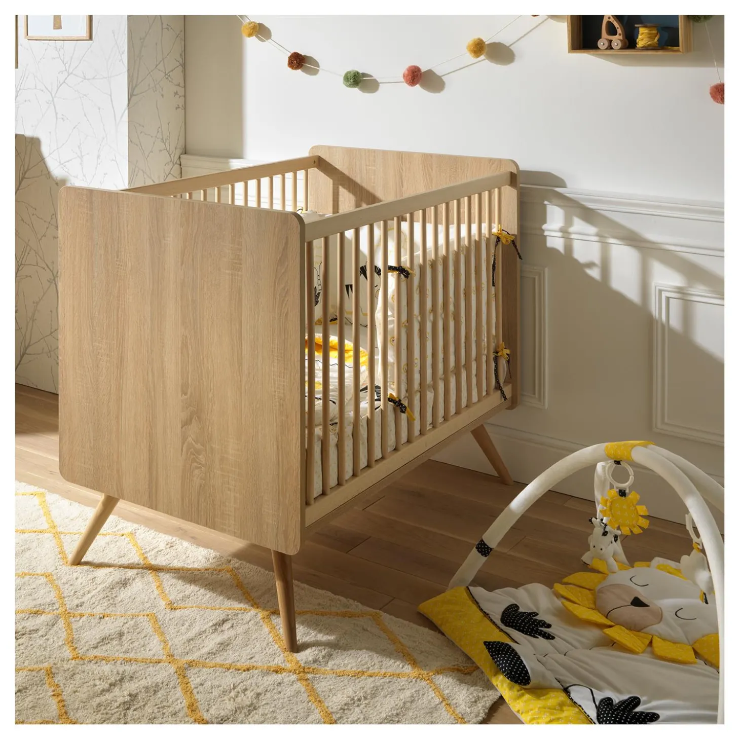 Sauthon Lit Bebe Sixties Bois Chêne doré 60x120 cm