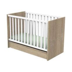 Sauthon LIT BEBE 120x60 ROSE Chêne Doré - Blanc Lin 60x120 cm