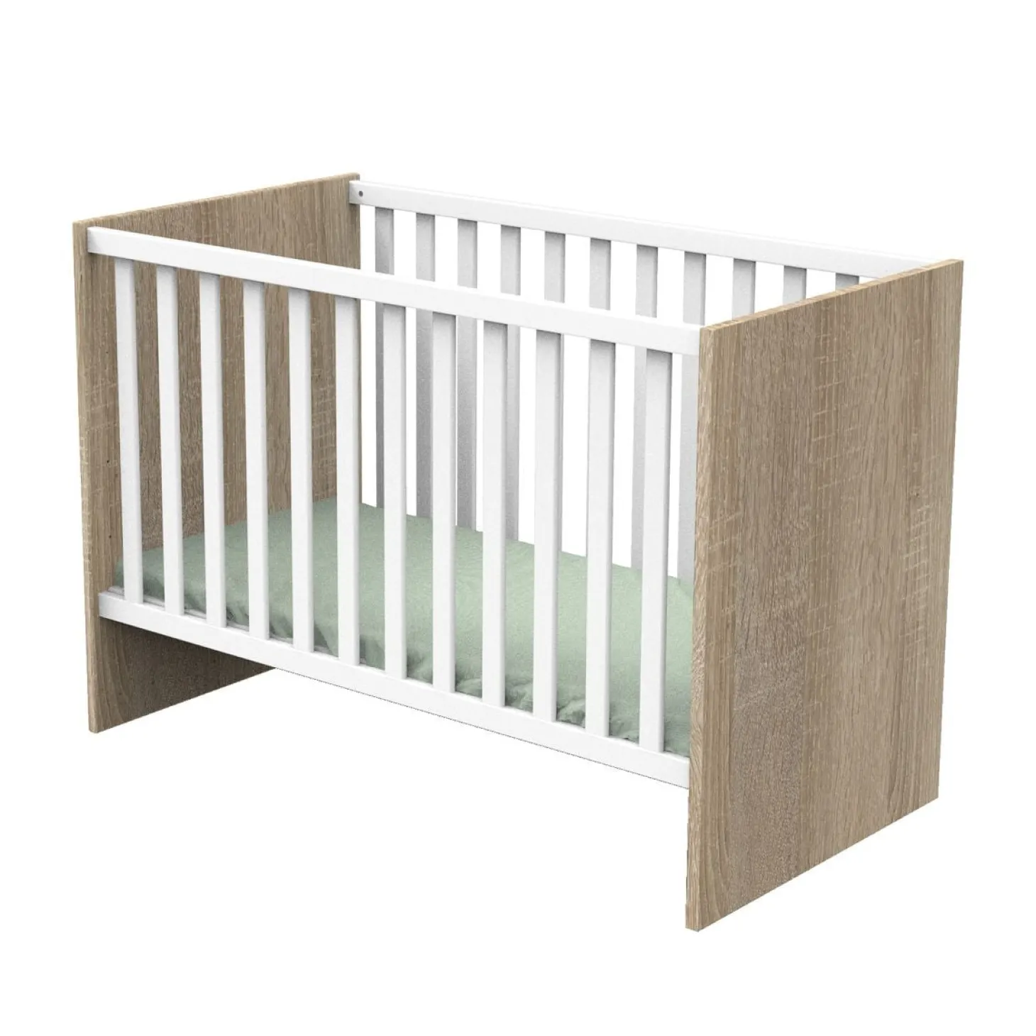 Sauthon LIT BEBE 120x60 ROSE Chêne Doré - Blanc Lin 60x120 cm
