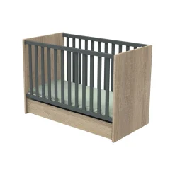 Sauthon LIT BEBE 120x60 ROSE Chêne Doré - Gris Volcan 60x120 cm