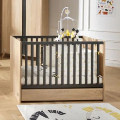 Sauthon LIT BEBE 120x60 ROSE Chêne Doré - Gris Volcan 60x120 cm