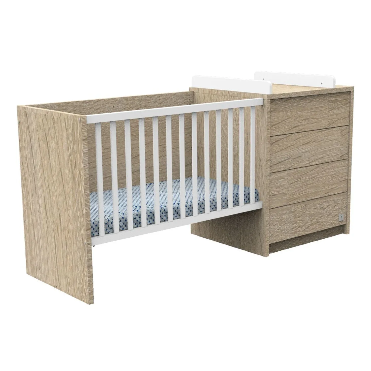 Sauthon Lit combiné évolutif Antonin Chêne Noisette Et Blanc 60x120 cm