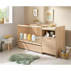 Sauthon Lit combiné évolutif Azur Chêne Doré - Hêtre Vernis - Blanc