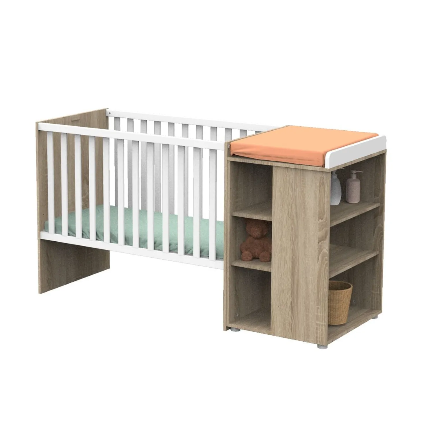 Sauthon Lit combiné évolutif Nova Chêne Doré - Blanc Lin 60x120 cm