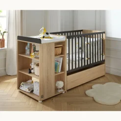 Sauthon Lit combiné évolutif Nova Chêne Doré - Gris Volcan 60x120 cm