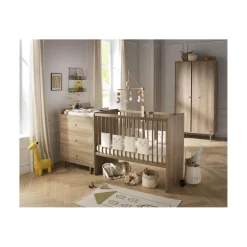 Sauthon                    Lit Combiné évolutif réversible Mokka    Chêne Mokka /Chêne Foncé            60x120 cm / 90x190 cm