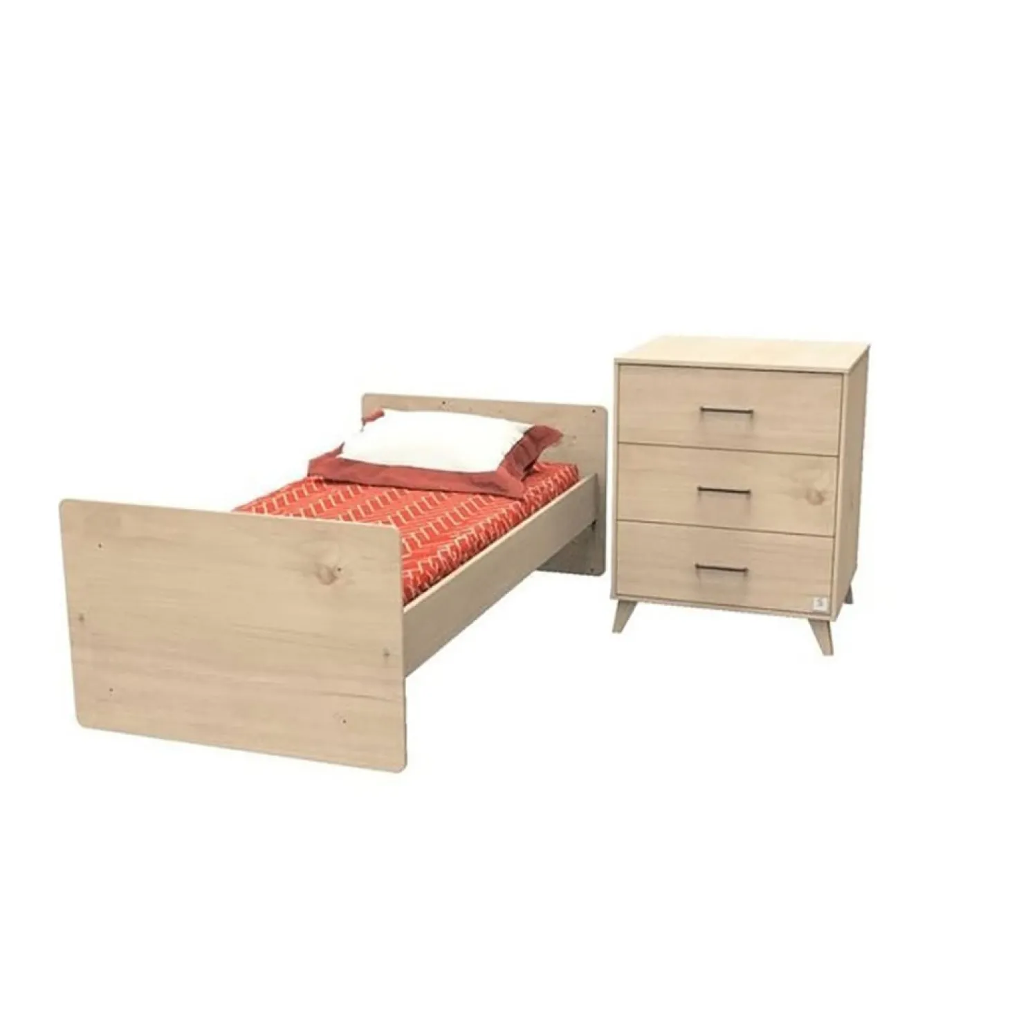 Sauthon Lit Combiné évolutif réversible Arty Chêne Suave/Hêtre Vernis Naturel 60x120 cm / 90x190 cm