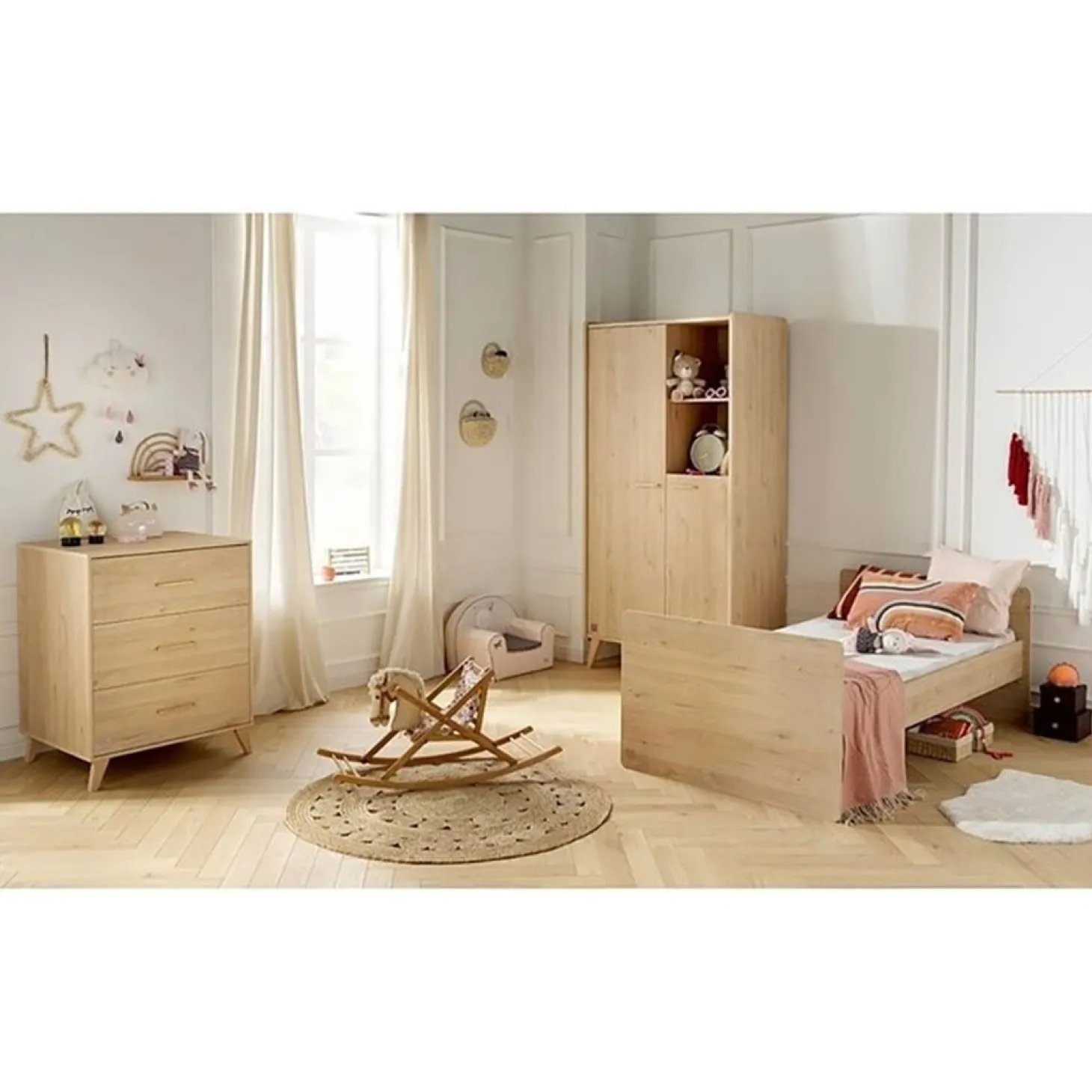 Sauthon Lit Combiné évolutif réversible Arty Chêne Suave/Hêtre Vernis Naturel 60x120 cm / 90x190 cm