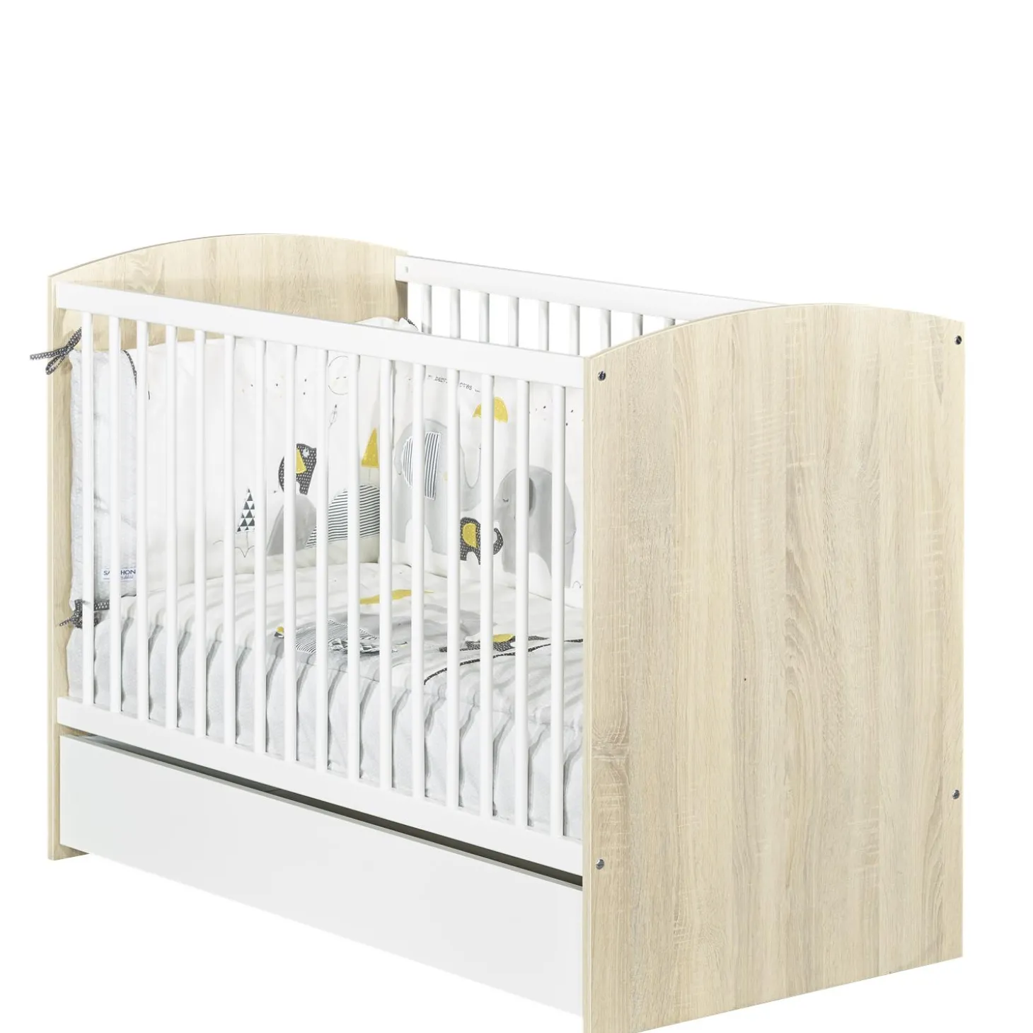 Sauthon Lit Liaam Chêne Sand / Blanc 60x120 cm