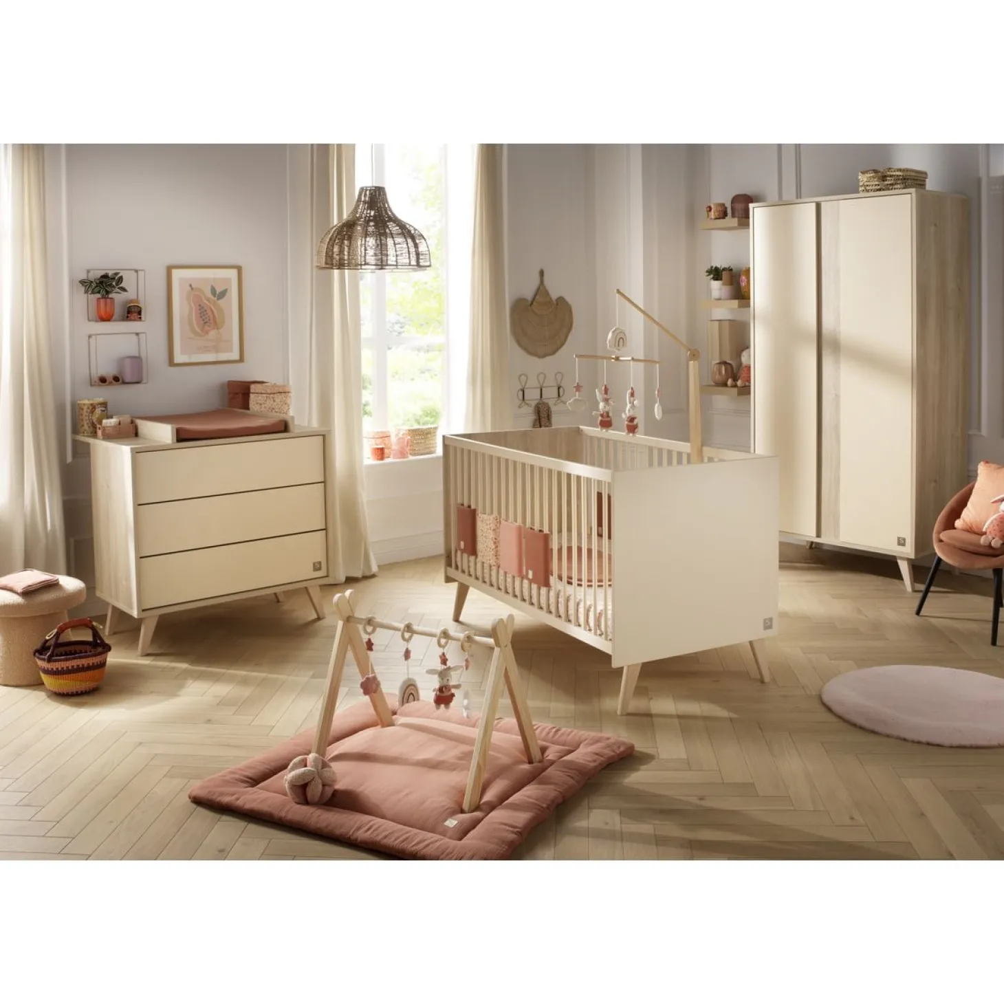 Sauthon Lit Little big bed Mélinée Crème/Chêne Sépia/Hêtre Vernis 70x140 cm