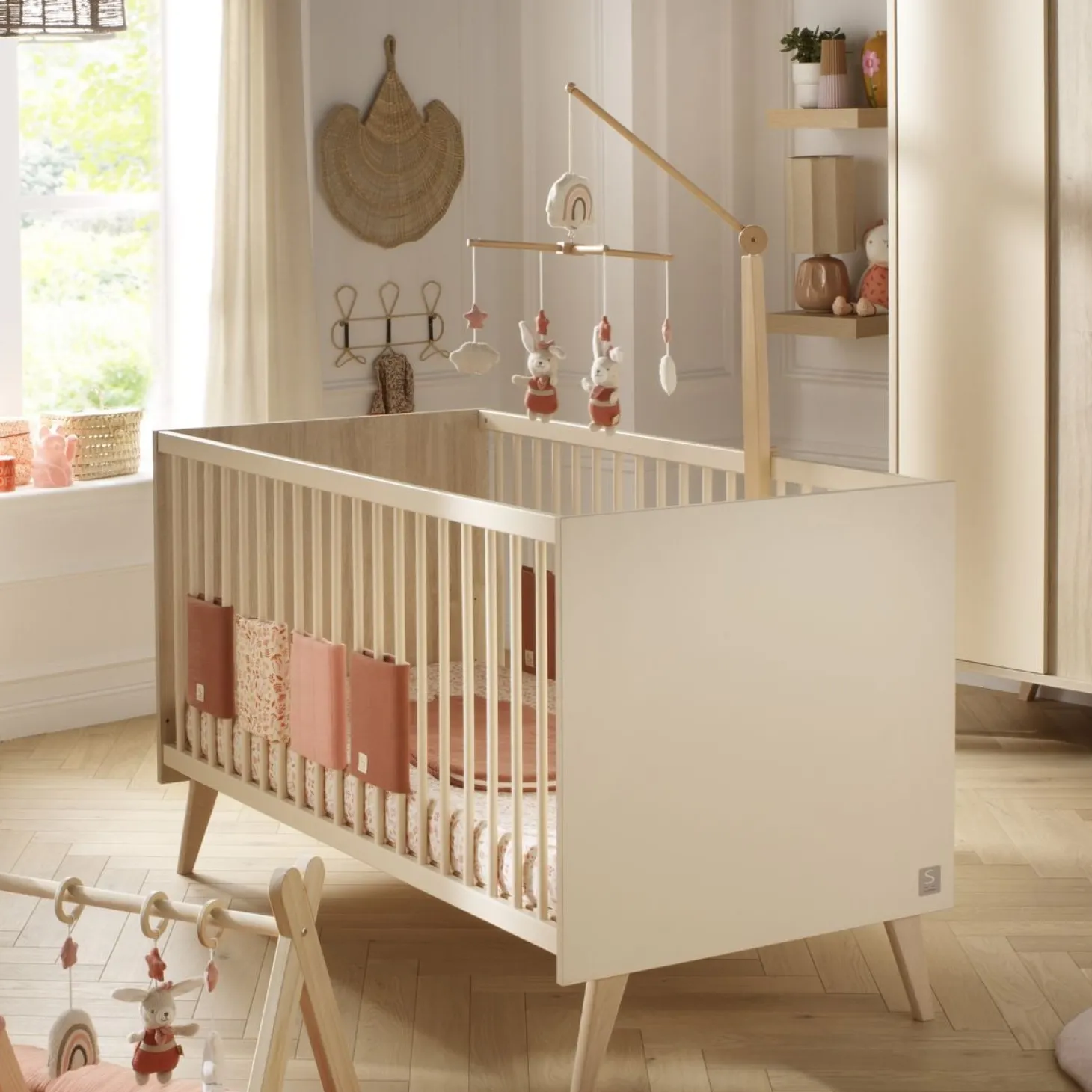 Sauthon Lit Little big bed Mélinée Crème/Chêne Sépia/Hêtre Vernis 70x140 cm