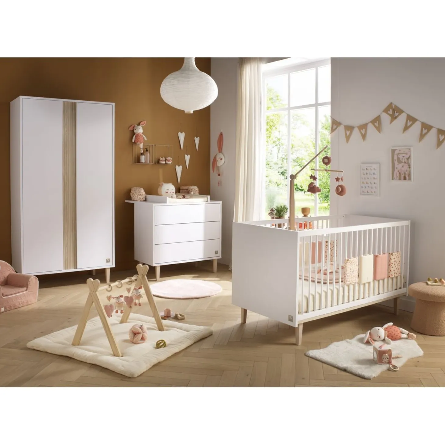 Sauthon Lit Little big bed Paloma Blanc Neige/Chêne Strié Sépia/Hêtre Vernis 70x140 cm