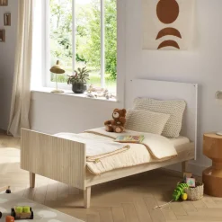 Sauthon Lit Little big bed Paloma Blanc Neige/Chêne Strié Sépia/Hêtre Vernis 70x140 cm